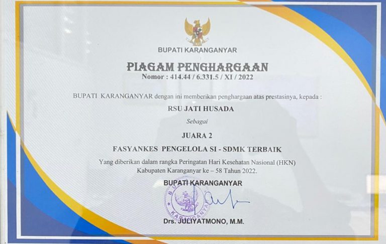 PIAGAM PENGHARGAAN FASYANKES PENGELOLA SI-SDMK TERBAIK