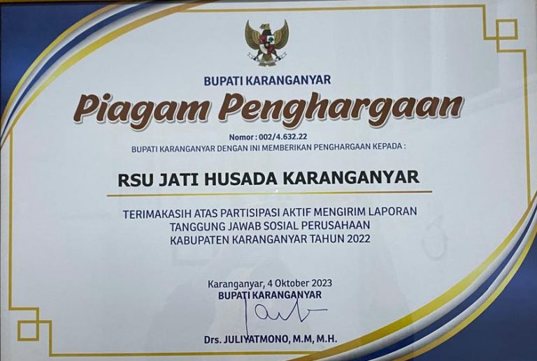 PIAGAM PENGHARGAAN LAPORAN TANGGUNG JAWAB SOSIAL PERUSAHAAN KABUPATEN KARANGANYAR TAHUN 2022
